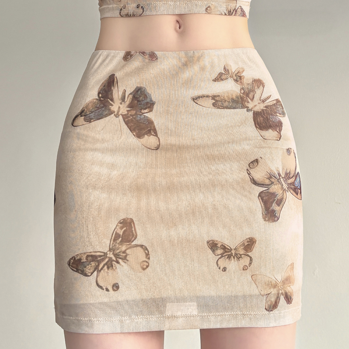 Mesh butterfly print contrast mini skirt  | Festival Outfits Women
