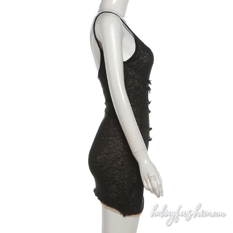 Irregular u neck backless cami mini dress