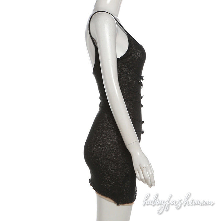 Irregular u neck backless cami mini dress