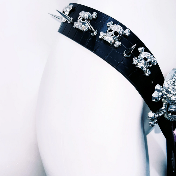 Skull applique metal chain belt  | Festival Outfits Women