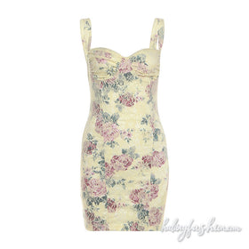 Lace flower print backless cami mini dress