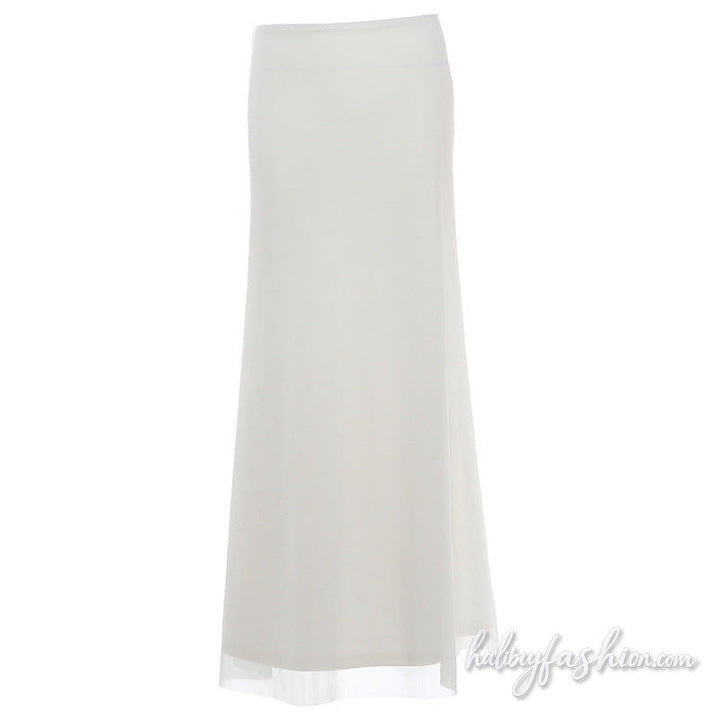 Mesh patchwork solid maxi skirt