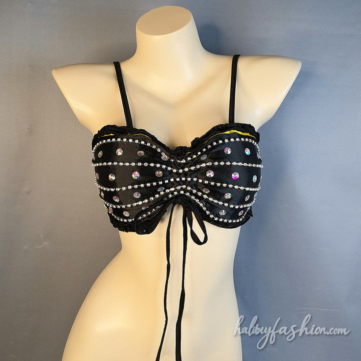 Beaded drawstring ruffle cami top
