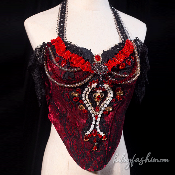 Beaded ruffle v neck lace backless top