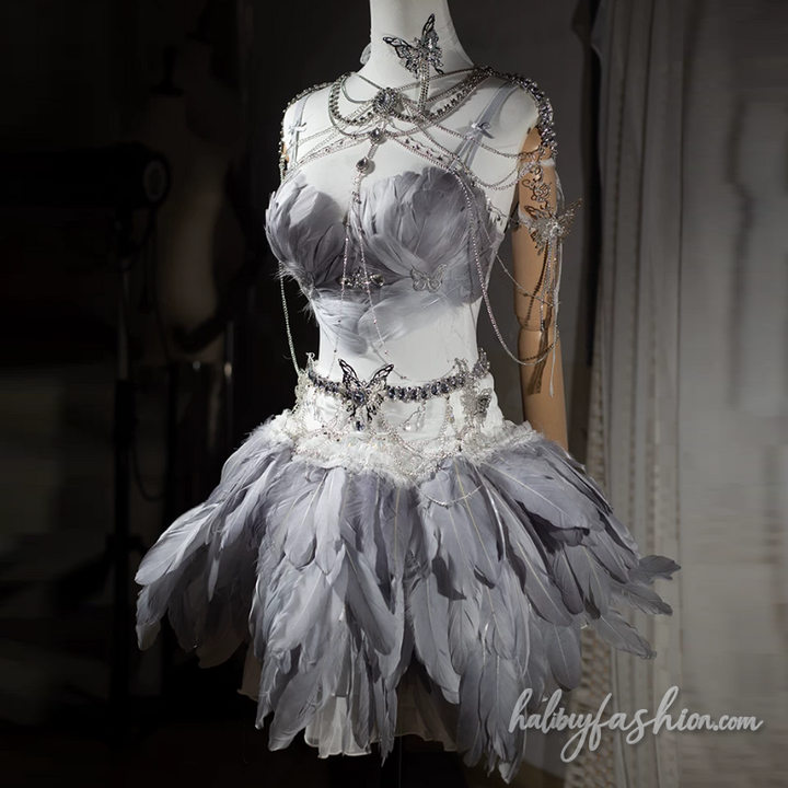 Bowknot feather v neck backless cami top
