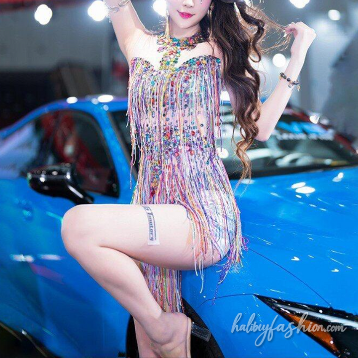 Long sleeve irregular hollow out tassels high neck romper