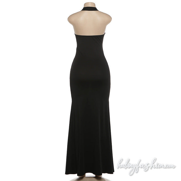 Cross front halter hollow out self tie maxi dress