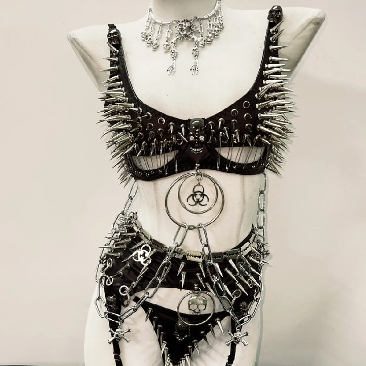 Rivet o ring metal chain skull applique cami set  | Festival Outfits Women
