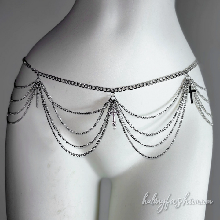 Metal chain halter hollow out cross applique top