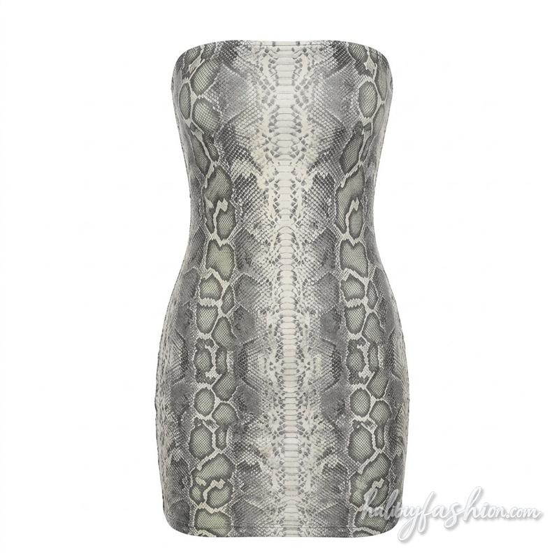 Snakeskin print contrast backless tube mini dress