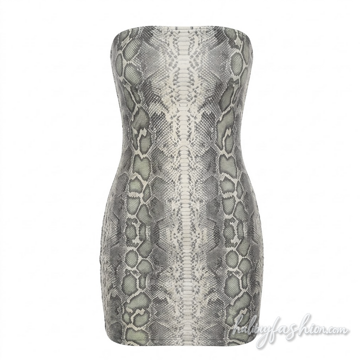 Snakeskin print contrast backless tube mini dress
