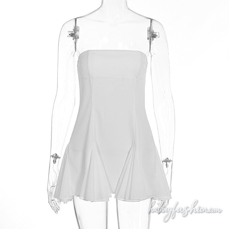 Ruched zip-up backless solid tube mini dress