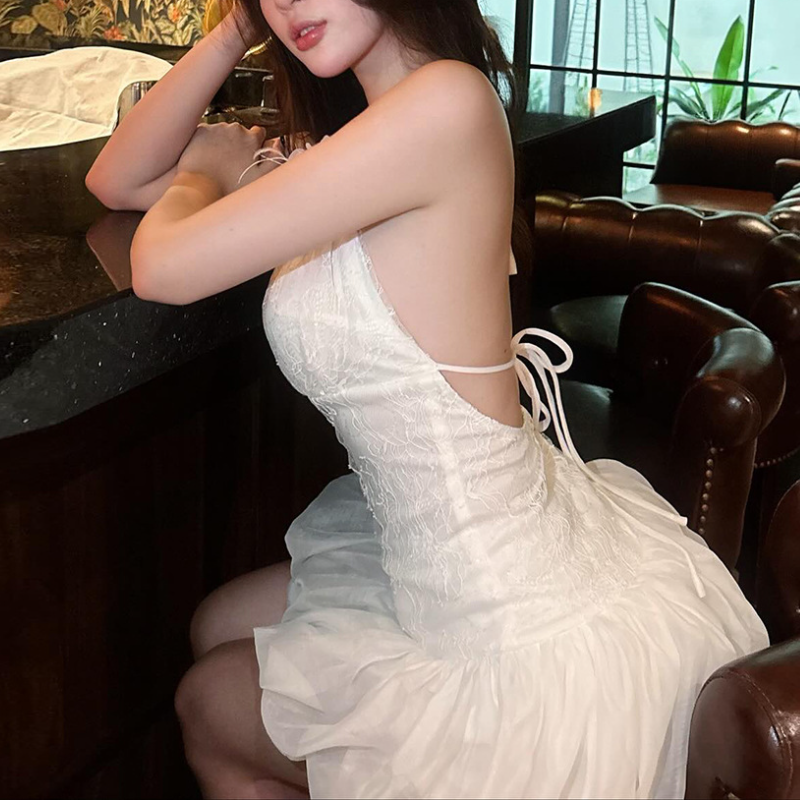 Halter self tie lace backless mini dress  | Festival Outfits Women