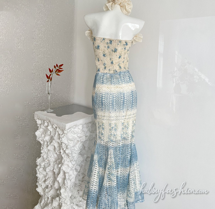 Ruffle flower print hollow out tube maxi skirt set - Halibuy - 3
