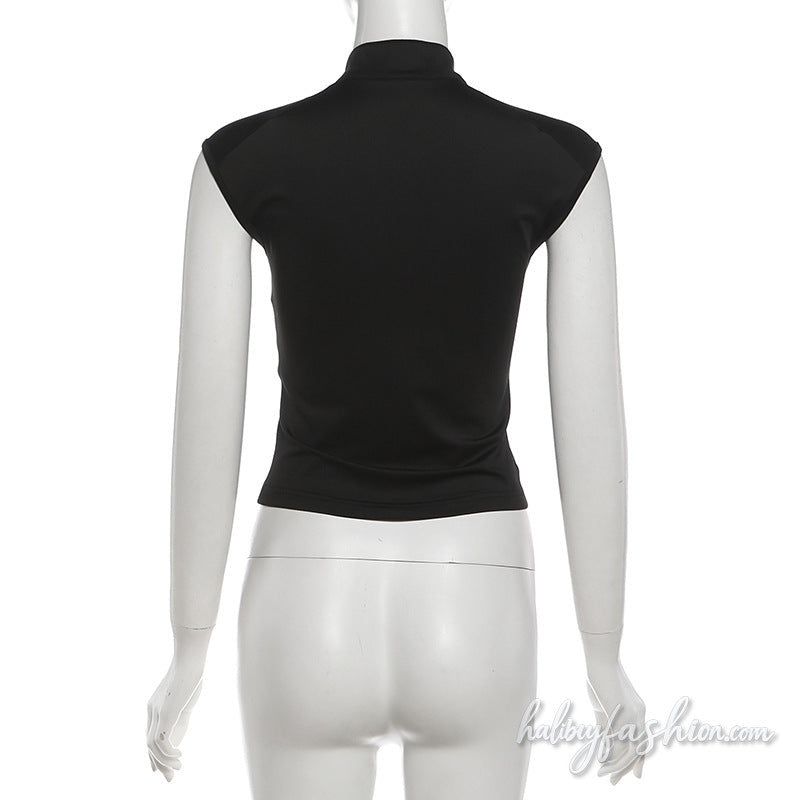 Self tie hollow out sleeveless solid top