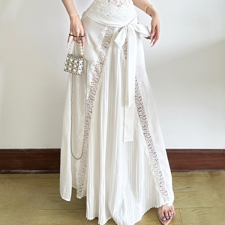Lace patchwork bowknot maxi skirt  | Festival Outfits Women