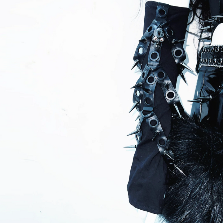 PU leather u neck rivet applique o ring hollow out bodysuit  | Festival Outfits Women