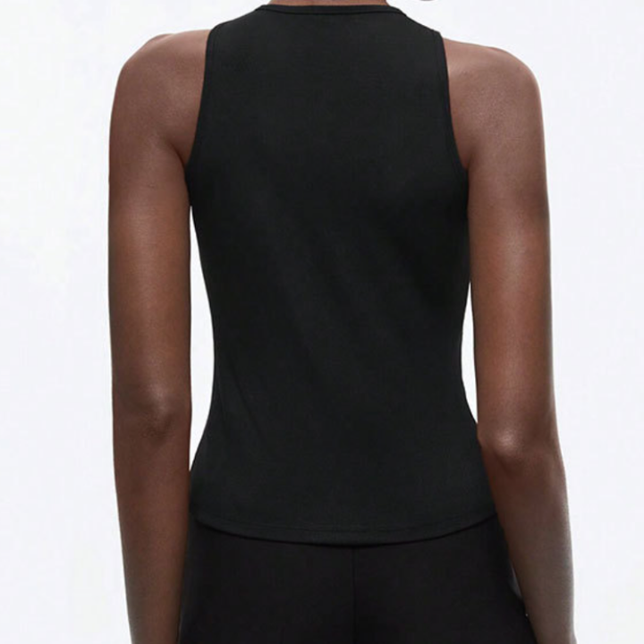 Crewneck o ring hollow out irregular black cut out top  | Festival Outfits Women