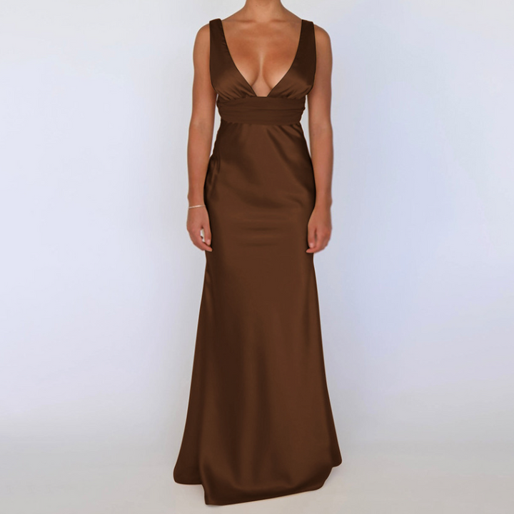 Beaded v neck zip-up satin backless maxi dress  | Festival Outfits Women