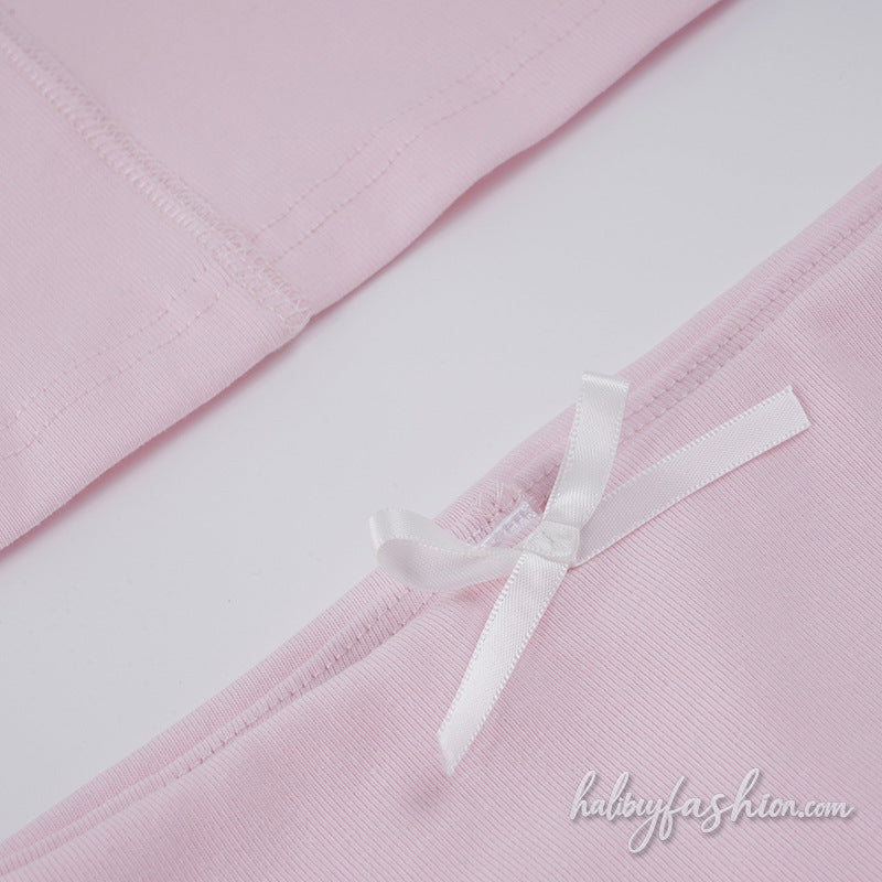 Long sleeve lace hem bowknot v neck mini skirt set