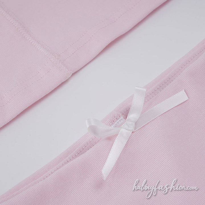 Long sleeve lace hem bowknot v neck mini skirt set