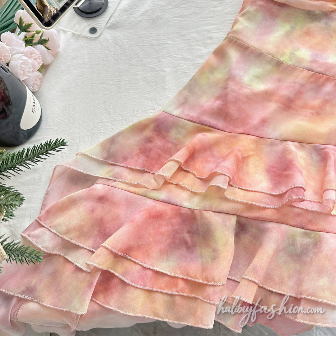 Irregular ruffle flower applique one shoulder midi dress - Halibuy - 7