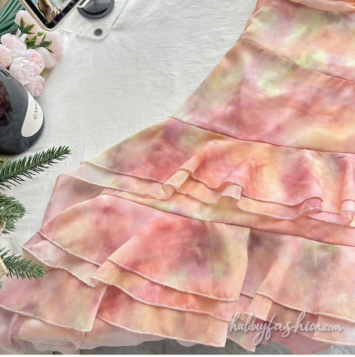 Irregular ruffle flower applique one shoulder midi dress - Halibuy - 7