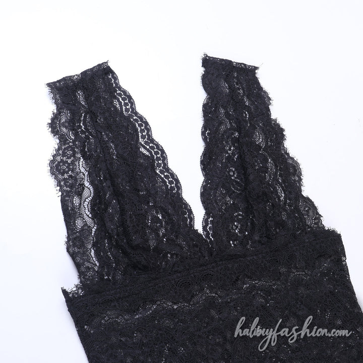 Lace v neck see through solid tank top