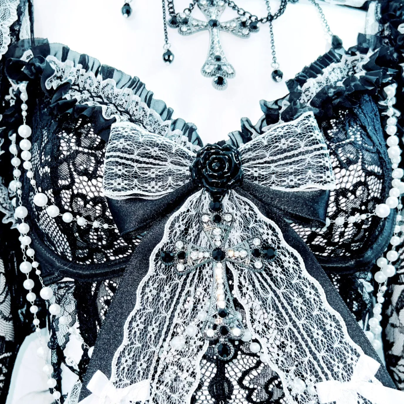 Bowknot long flared sleeve lace flower applique mini skirt set  | Festival Outfits Women