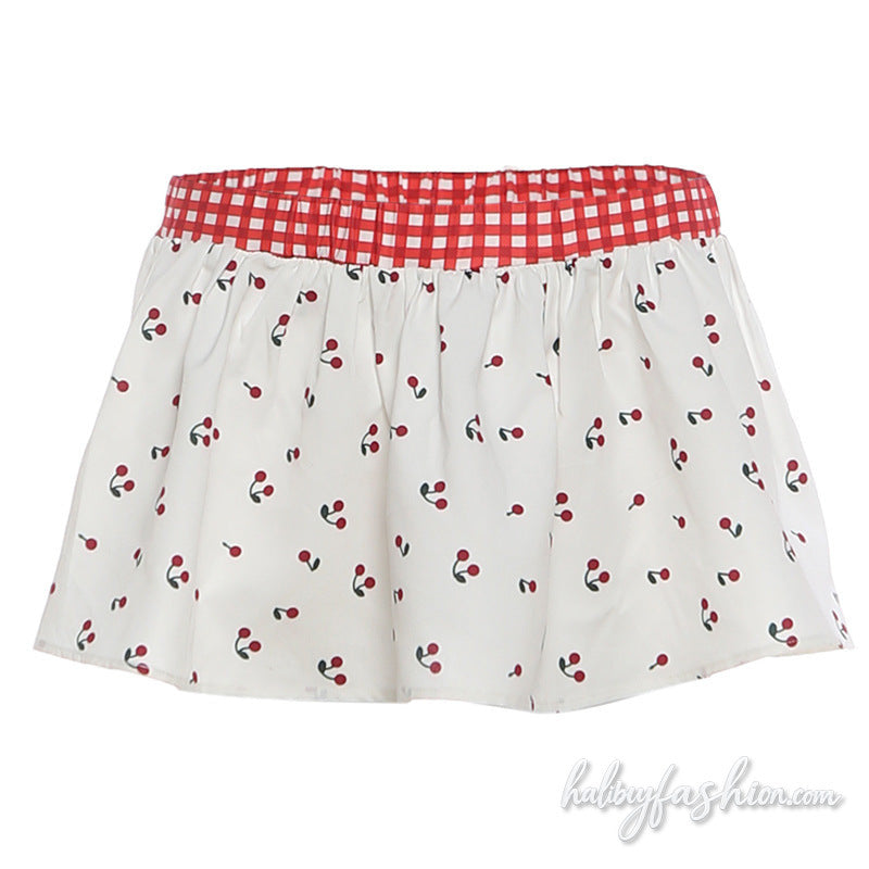 Plaid ruched cherry print A line mini skirt