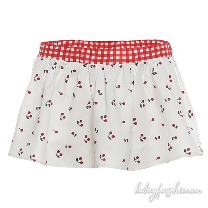 Plaid ruched cherry print A line mini skirt