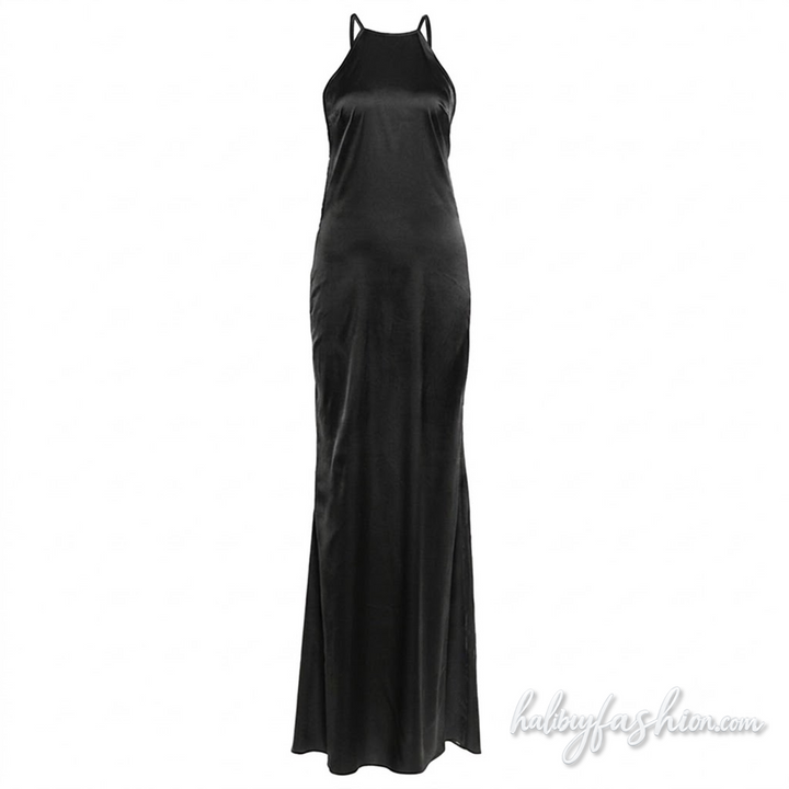 Crewneck backless beaded solid maxi dress