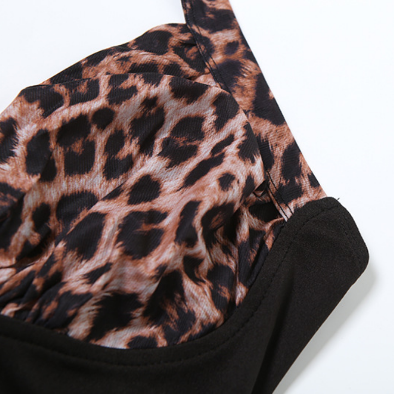 Leopard print halter self tie v neck ruffle top  | Festival Outfits Women  | Cheetah Print Top