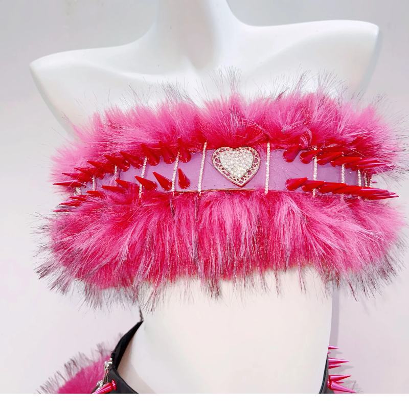 Fluffy rivet applique self tie backless tube top  | Festival Outfits Women