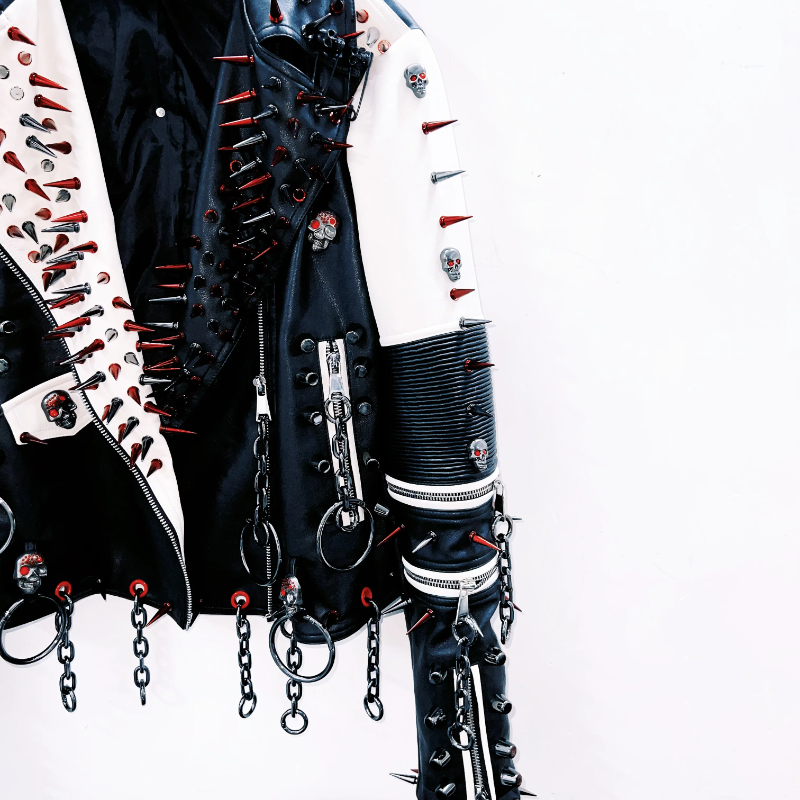 Long sleeve turnover collar rivet metal chain coat top  | Festival Outfits Women