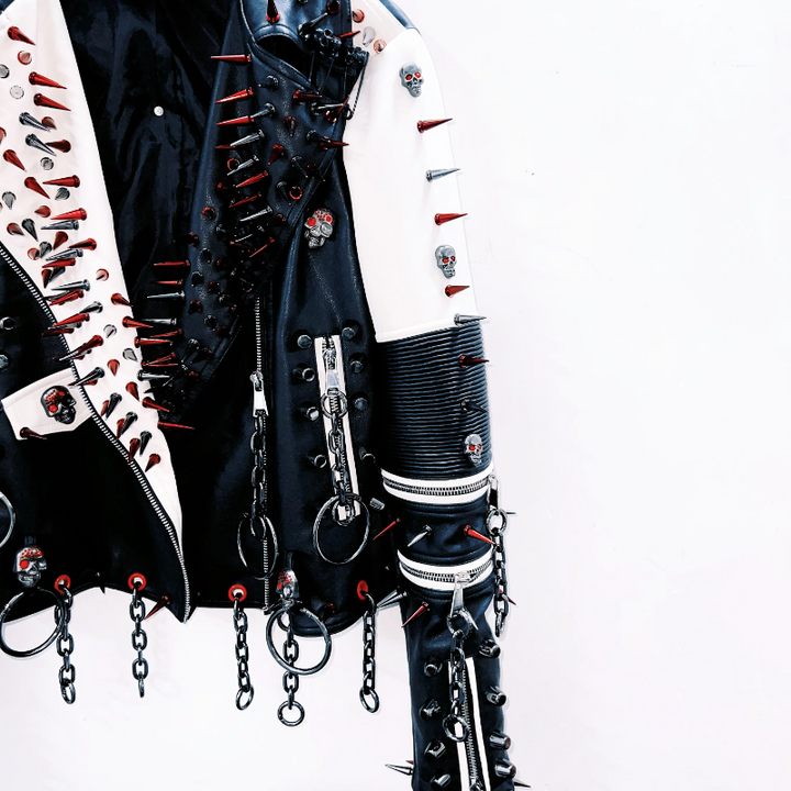 Long sleeve turnover collar rivet metal chain coat top  | Festival Outfits Women