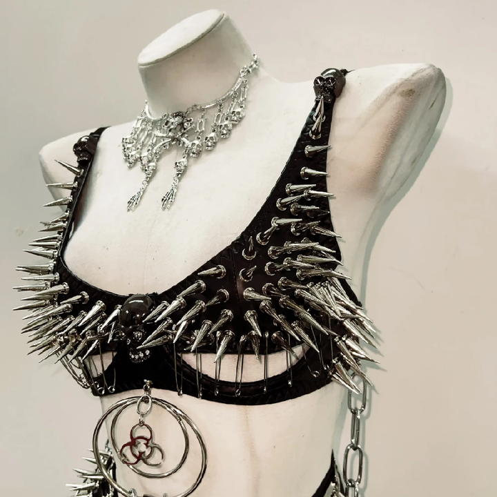 Rivet o ring metal chain skull applique cami set  | Festival Outfits Women