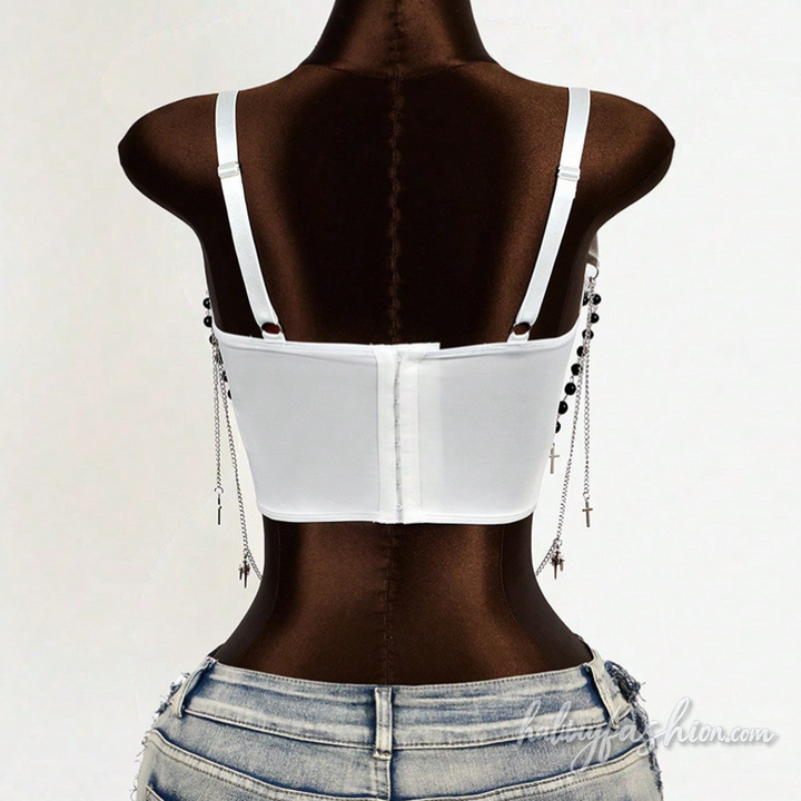 Metal chain beaded corset cami top