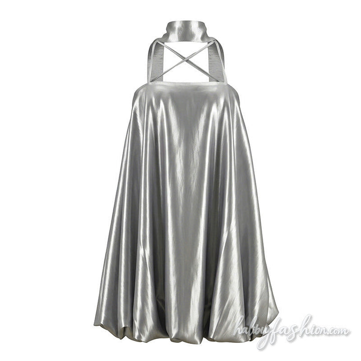Metallic cross back square neck cami mini dress - Halibuy