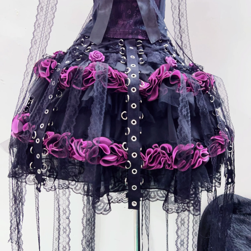 Long flared sleeve flower applique beaded mini skirt set  | Festival Outfits Women