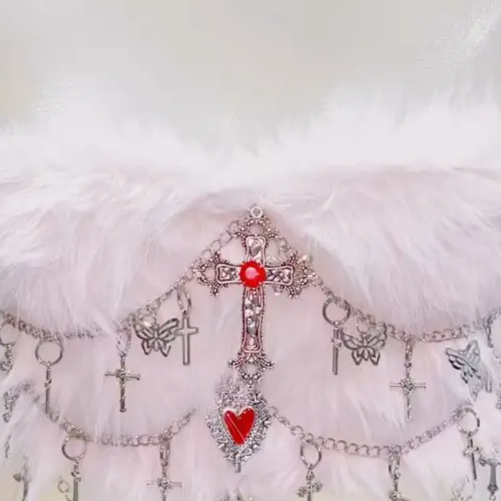 Fluffy metal chain cross applique tube top  | Festival Outfits Women