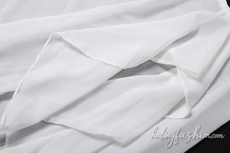 Ruffle chiffon slit button solid maxi skirt