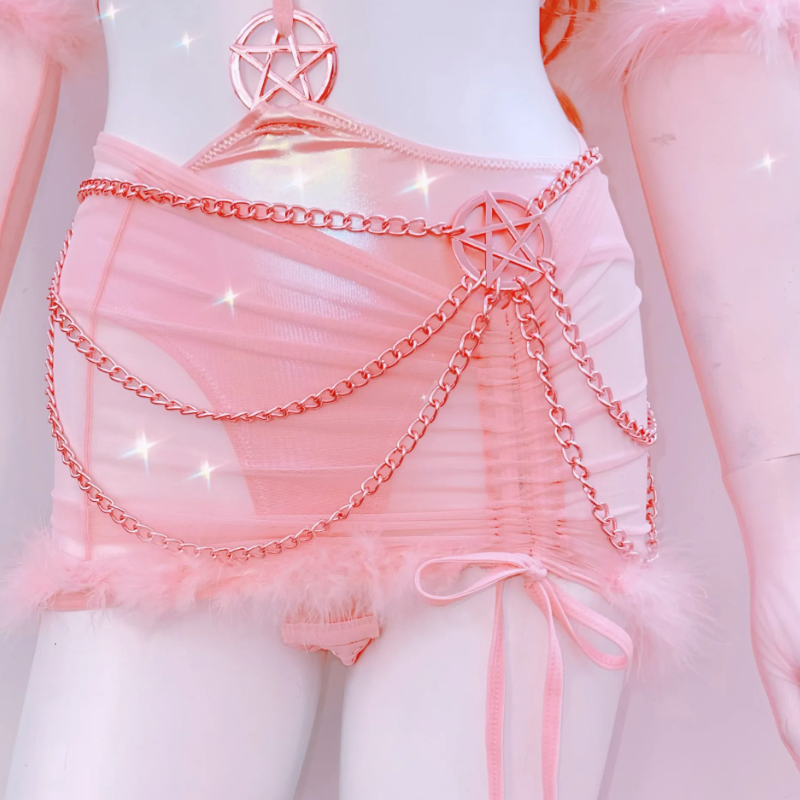 Hollow out metal chain feather ruched tube cut out mini dress  | Festival Outfits Women