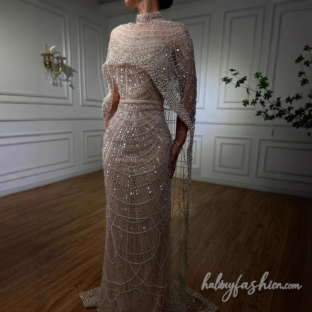 Beaded high neck solid shrug maxi dress - Halibuy