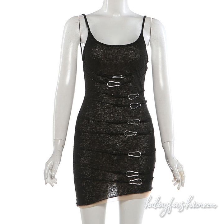 Irregular u neck backless cami mini dress