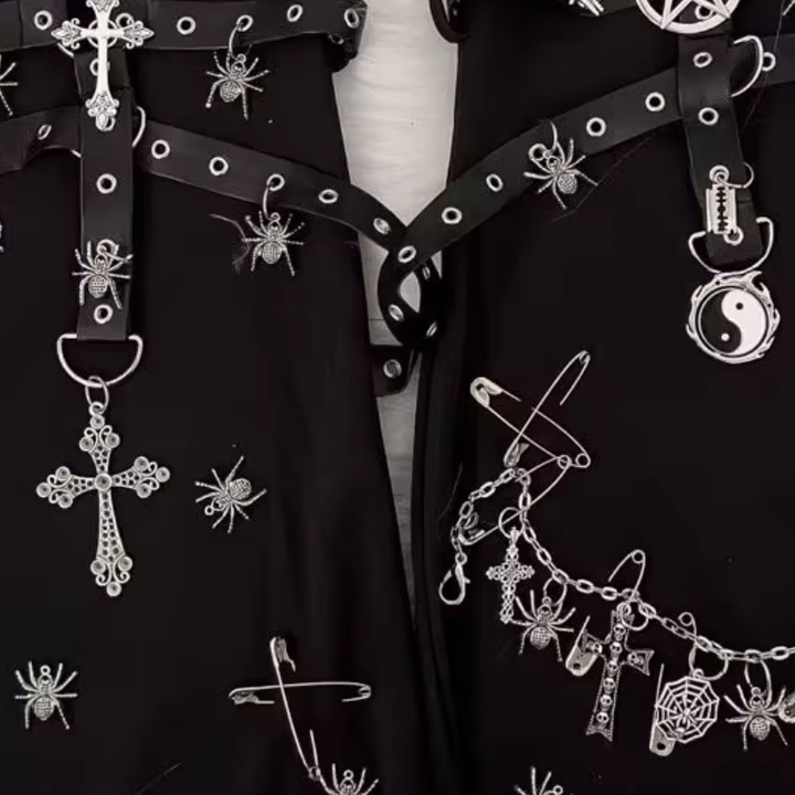 Metal chain cross skull applique knee sleeve  | Festival Outfits Women