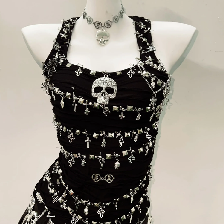 Skull applique PU leather tank top  | Festival Outfits Women