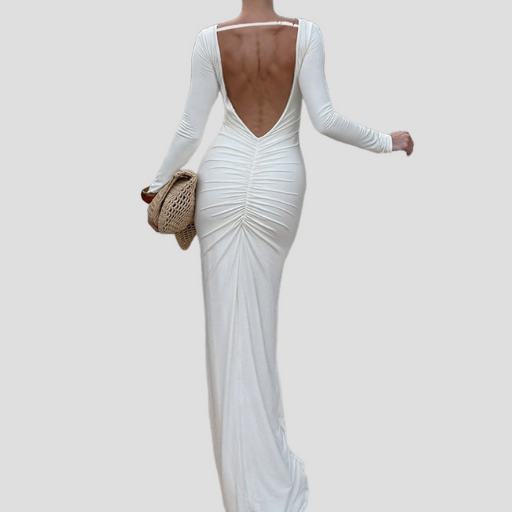 Backless long sleeve ruched maxi dress  | Festival Outfits Women