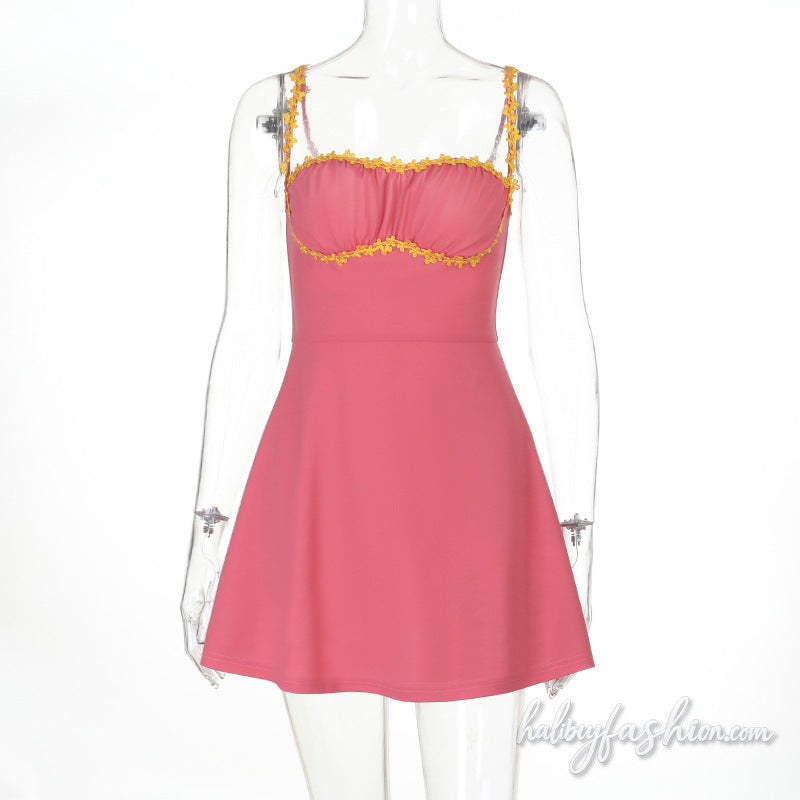 Ruched square neck zip-up cami mini dress