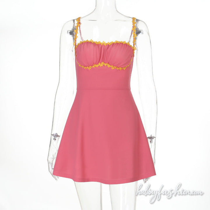 Ruched square neck zip-up cami mini dress